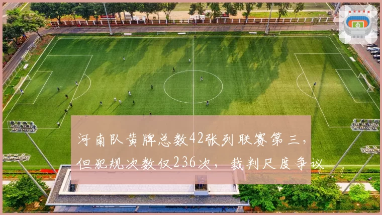 河南队黄牌总数42张列联赛第三，但犯规次数仅236次，裁判尺度争议大